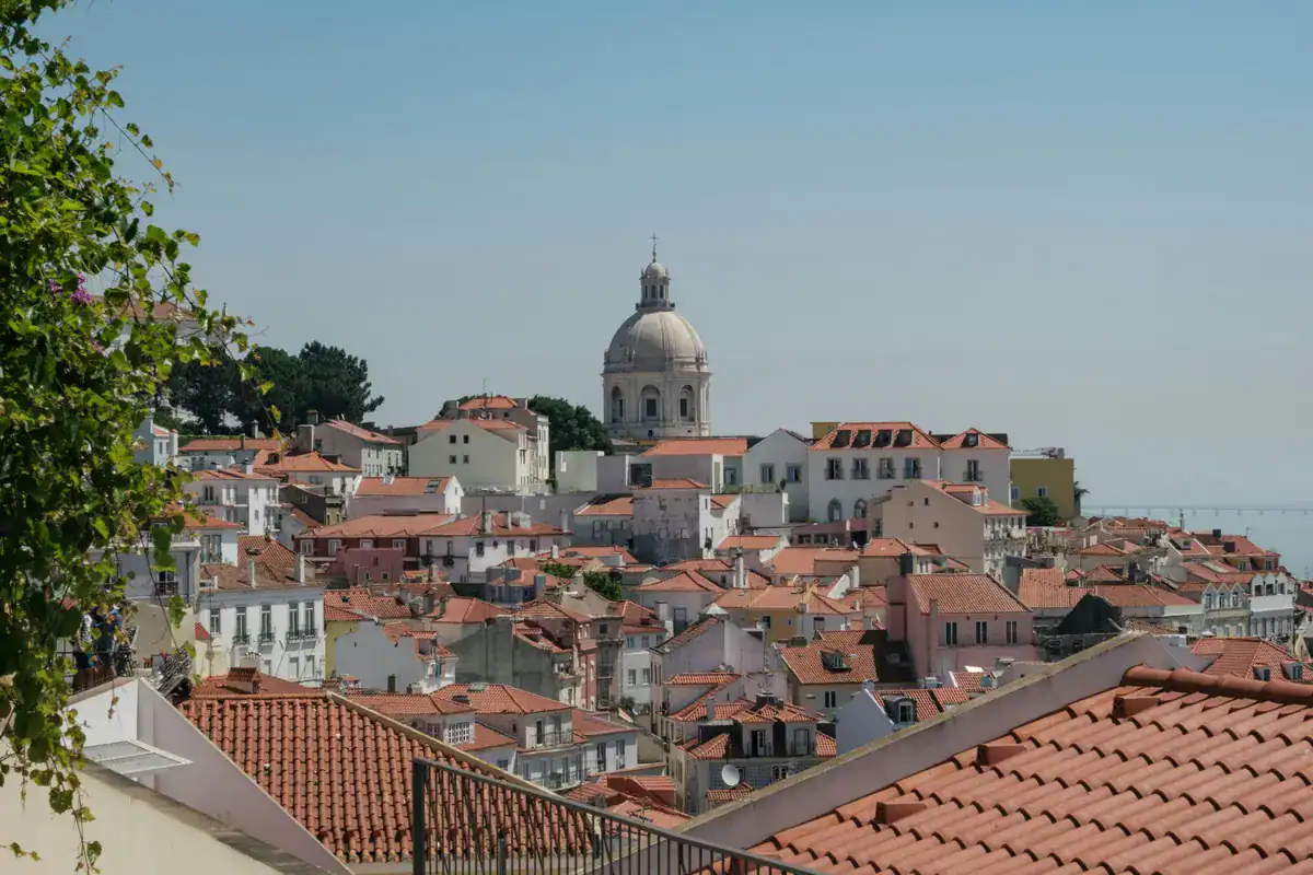 View over the rooftops of Alfama with the dome of the Panteão Nacional